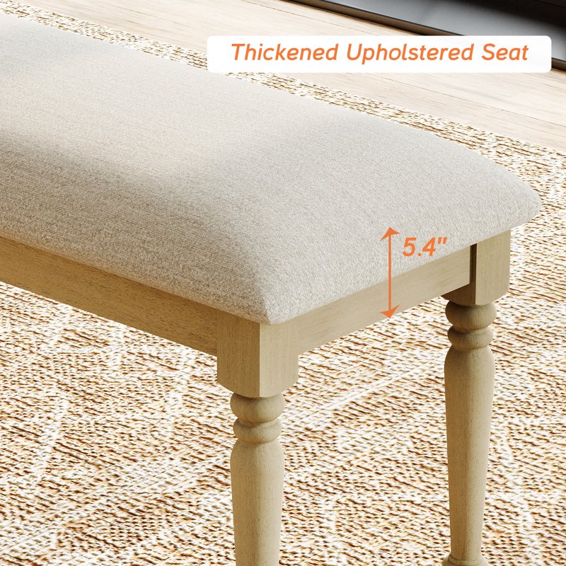 Upholstered Oak Bench - 52-Inch Farmhouse Style for Bedroom & Entryway