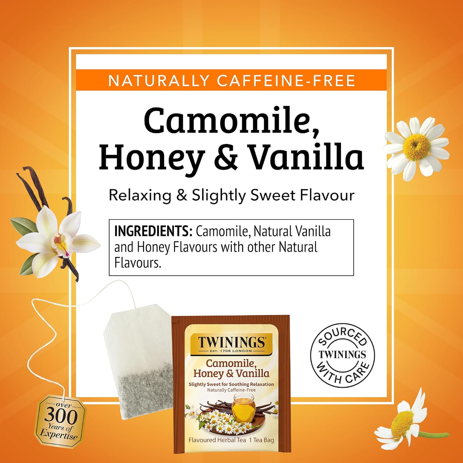 Twinings Camomile Herbal Tea - Honey & Vanilla Flavor, Naturally Caffeine-Free, 100 Individually Wrapped Bags