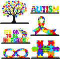 Skiennix Autism Awareness Wood Tiered Tray Centerpieces - 6Pcs Puzzle Pieces Letter Decor for Inspirational Desk & Shelf