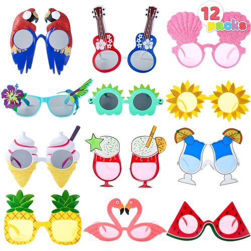 JOYIN 12 Pcs Hawaiian Luau Party Sunglasses, Summer Pool Party Decorations, Tropical Glasses for Girls Hawaiian Outfit, Cool Party Favors & Theme Supplies