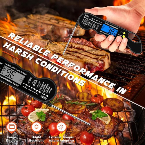 Instant Read Meat Thermometer - Fast & Accurate Digital Food Thermometer with Magnet & Backlight (Black)