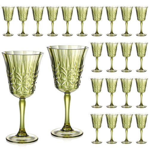 10oz Green Plastic Wine Glasses Goblets Stemmed Wine Glasses Set of 12 Shatterproof and Reusable Crystal Glasses Set for Wedding Reception Grand Event Party Ceremony (24, Green)