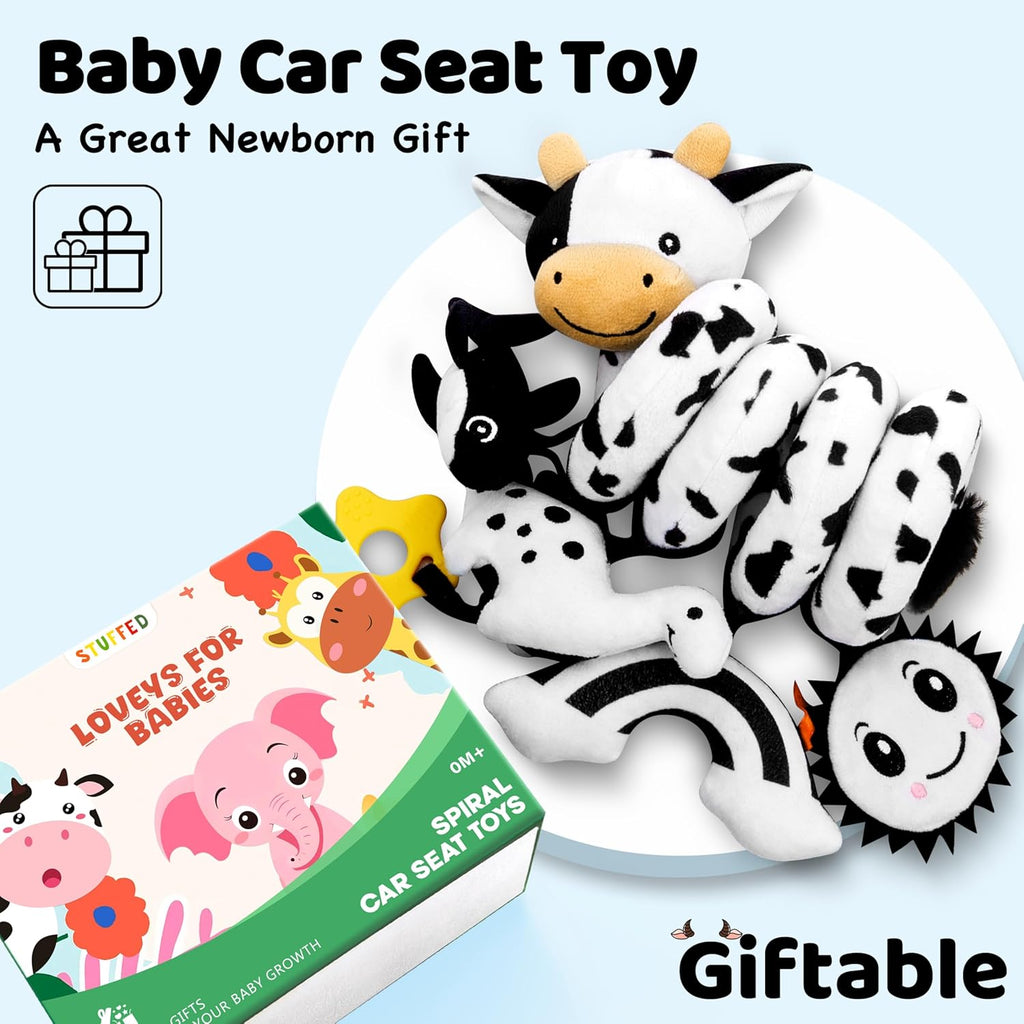 Skiennix Spiral Car Seat Baby Toys - High Contrast Sensory Hanging Stroller Accessories | Newborn Gift for Boys