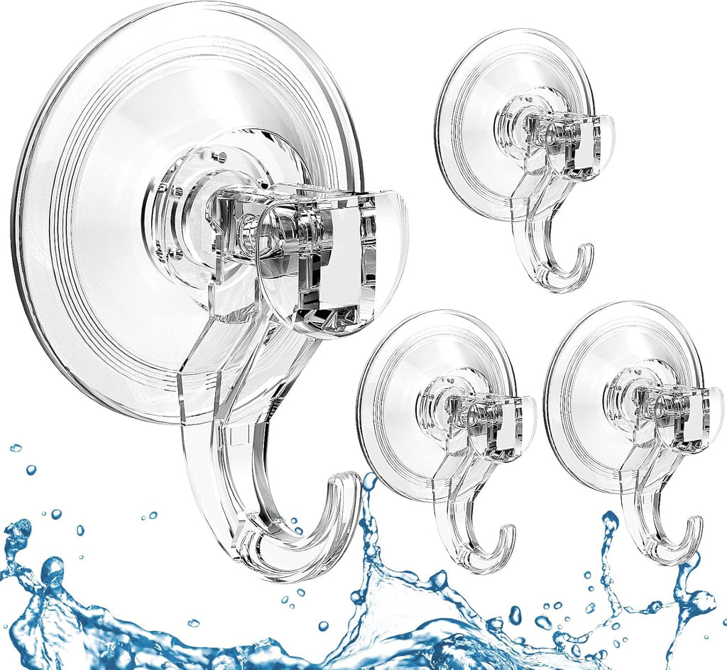 Quntis Suction Cup Hooks - Heavy Duty Waterproof Multi-Purpose Shower & Bathroom Hangers | 4 Pack