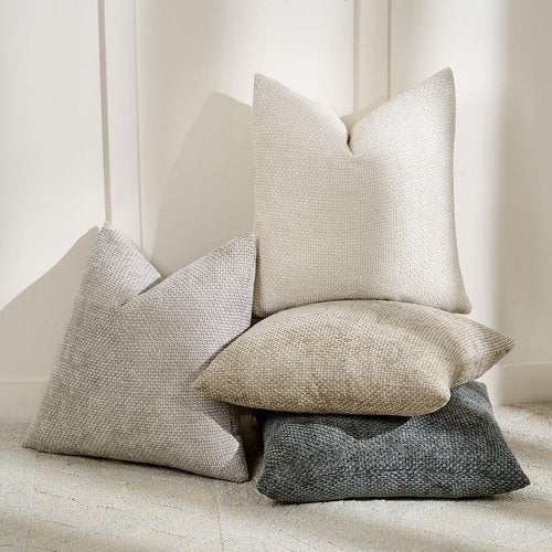 Volcanics Boho Throw Pillow Covers 20x20 Set of 4, Neutral Chenille Decorative Cushion Covers for Couch, Sofa, Bedroom, Living Room, Farmhouse & Mid-Century Modern Home Decor