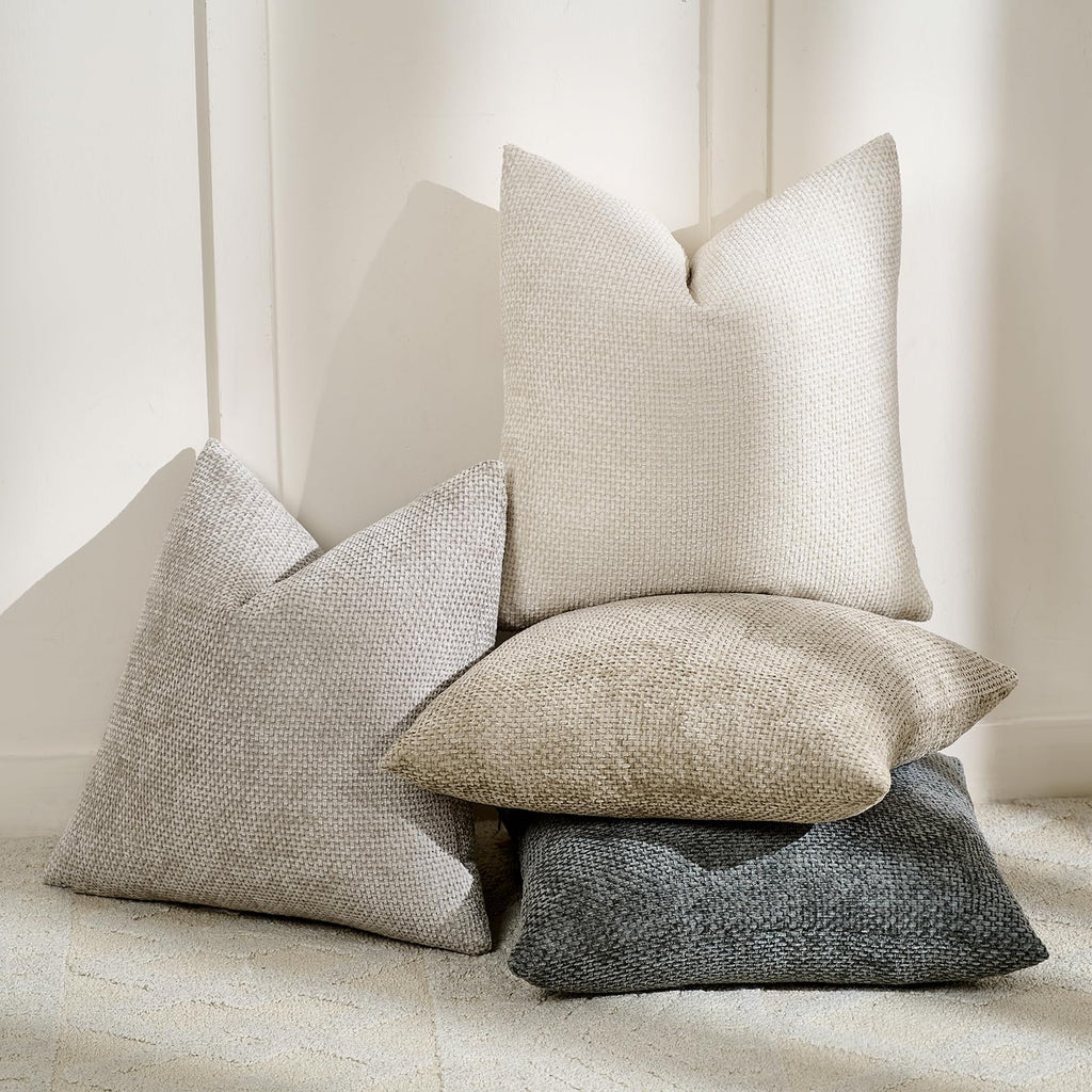 Volcanics Neutral Linen Throw Pillow Covers 20x20 Set of 4, Decorative Soft Accent Pillowcases for Couch, Bed, or Sofa, Boho Farmhouse Style for Modern Living Room Decor