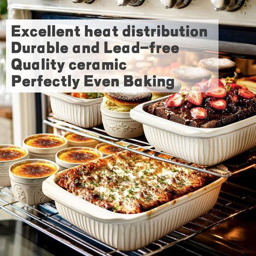 Artena Baking Dish - 5.1 Quart Casserole Pan With Handles | Deep Rectangular White Ceramic Bakeware