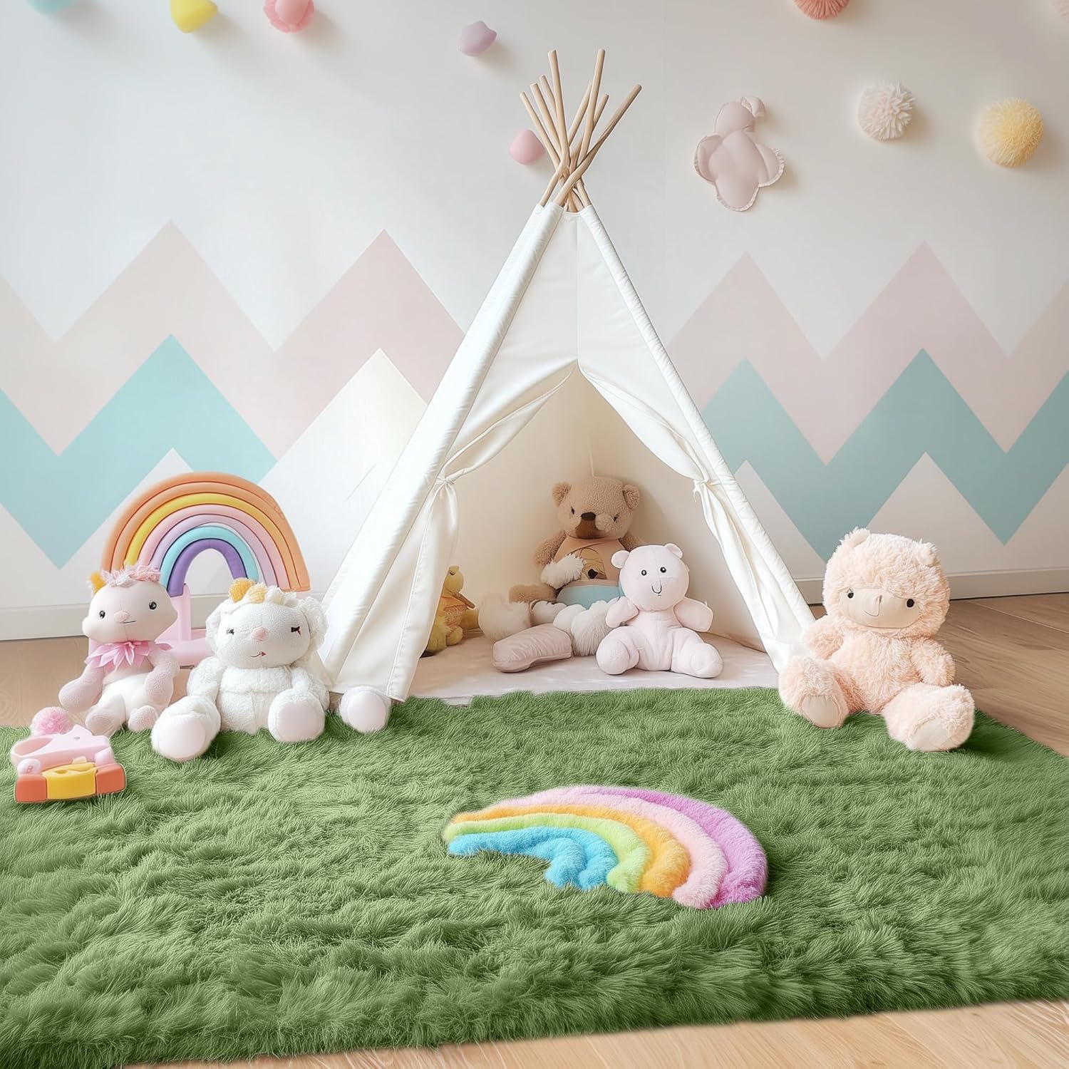 OLANLY Area Rug - Soft Fluffy Shaggy Design | Machine Washable 4x5.9 ft | Perfect for Living Room, Bedroom & Nursery - Green