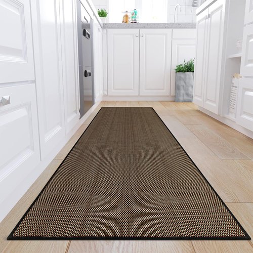 KIMODE 30"x70" Farmhouse Kitchen Mats for Floor, Long Kitchen Runner Rug Non Slip Washable,Absorbent Kitchen Floor Mats Runners for Hallways Front Sink Entryway Laundry Home,Black/Brown