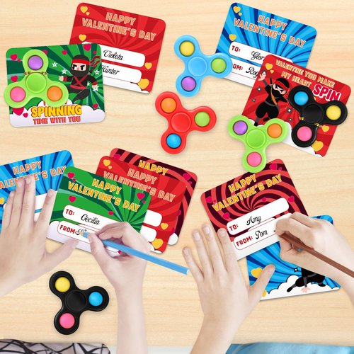 Shemira 24 Pack Valentine's Day Cards for Kids with Fidget Spinners Toys, Sensory Fidget Toys’ for School Classroom Valentine's Gifts Exchange, Spinners Toy for Valentine's Party Favors