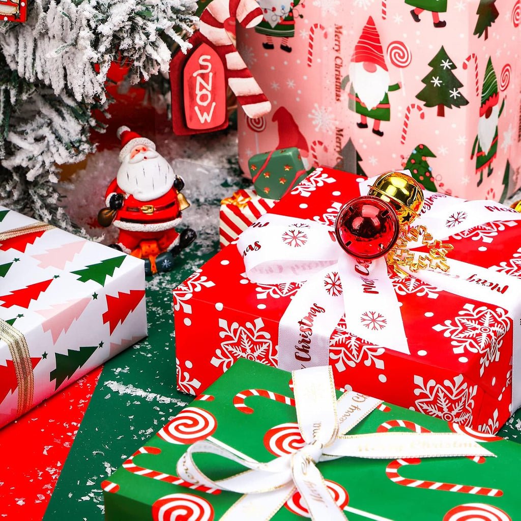 WRAPAHOLIC Christmas Wrapping Paper Roll - Jumbo 30 Inch Gnome Elf Holiday Collection | 4 Rolls, Red, Green, Pink