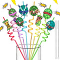 Reusable Ninja Green Turtles Themed Party Straws - 24 PCS Plastic Turtles Drinking Straws for Kids Birthday Party Decorations - Party Favors- Party Supplies with 2 Clean Brushes LEDUO