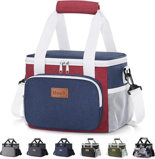 Lifewit Insulated Lunch Bag - Soft Cooler Tote for Adults | Holds 12 Cans (9L) - White, Red & Blue