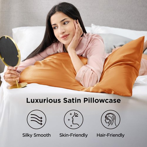 Bedsure King Size Satin Pillowcase Set - Orange Silky Pillow Cases for Hair & Skin, 20x36 Inches, 2-Pack