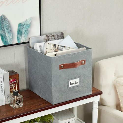 DECOMOMO Storage Bins - Fabric Cube Storage with Labels for Shelves | 11" | 6-Piece Set in Texture Grey