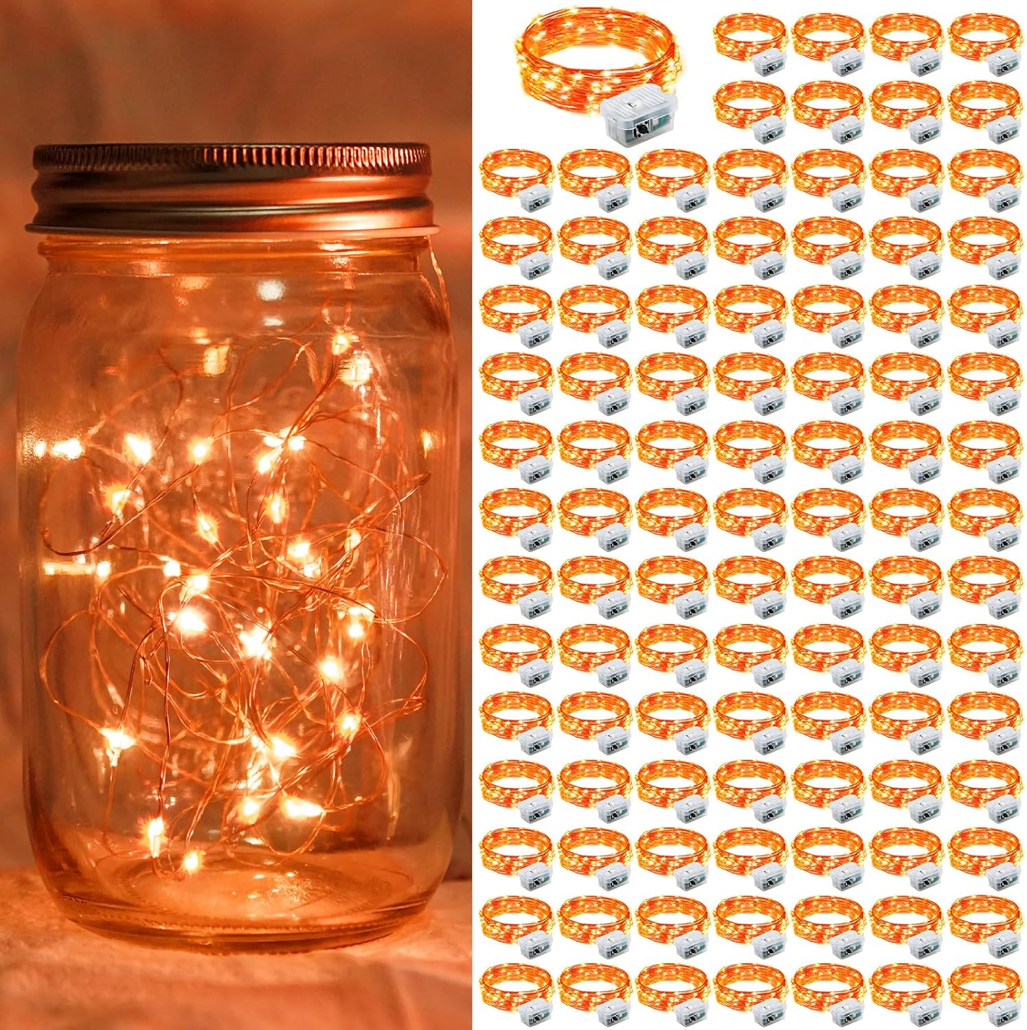 Skiennix 20 LED Fairy Lights - 7Ft Waterproof Twinkle String Lights for Mason Jar & Party Decor | Orange
