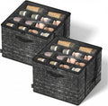 SONGMICS Shoe Organizer - Foldable Fabric Storage Bins with Clear Lid - Holds 32 Pairs, Ink Black, 16.5 x 16.5 x 12.5 Inches