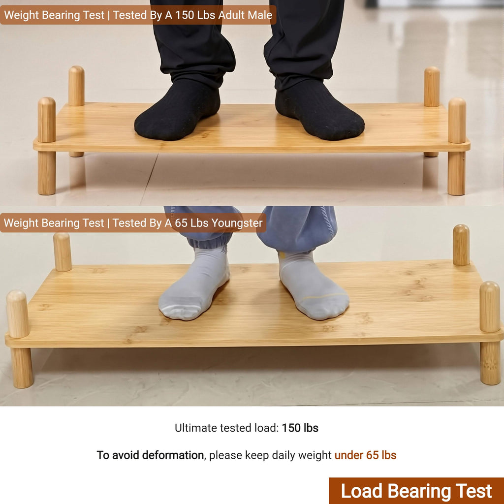 GOGOGO 2-Tier Expandable Bamboo Bookshelf - 150LBS Heavy-Duty, Tool-Free Assembly, Multifunctional Storage for Bathroom/Kitchen/Office Holder Plant Flower Stand (1, Natural, 3-Tier Short)
