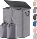 Lifewit Double Laundry Hamper - Large 155L Collapsible Basket with Lid & Removable Bags - Grey