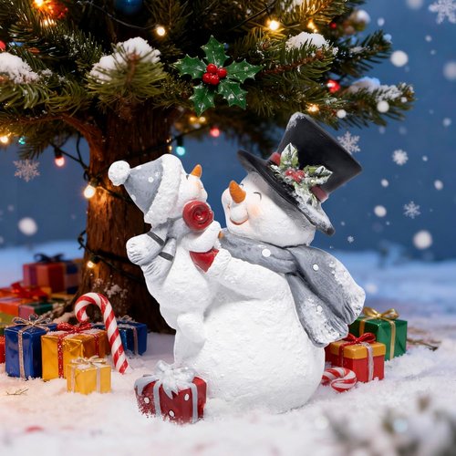 Hodao Christmas Snowman Figurine - Joyful Decor with Red Scarf for Cozy Home | Grey Tabletop Accent