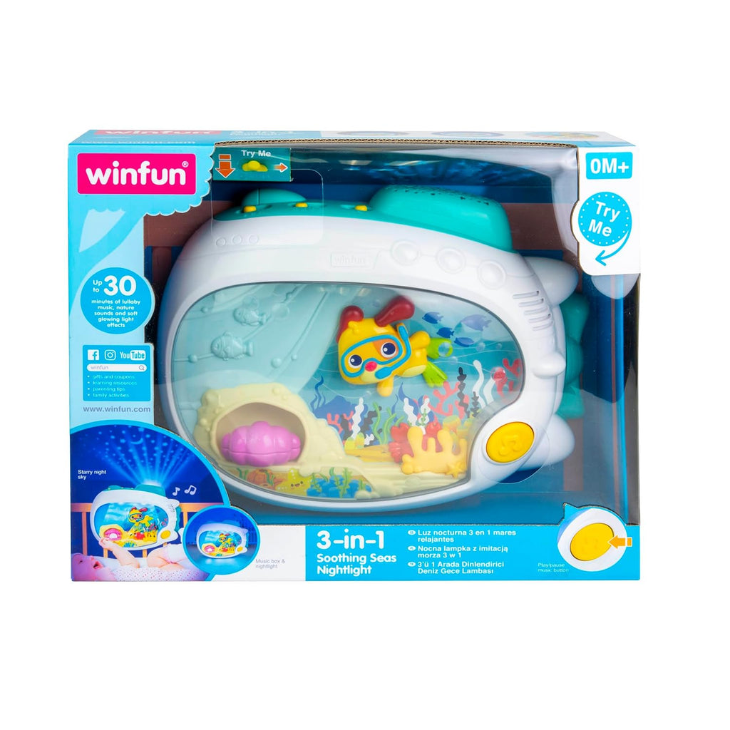 Winfun 3-in-1 Soothing Seas Nightlight - Music Box Projector with Calming Lullabies for Babies | Attachable to Crib or Tabletop