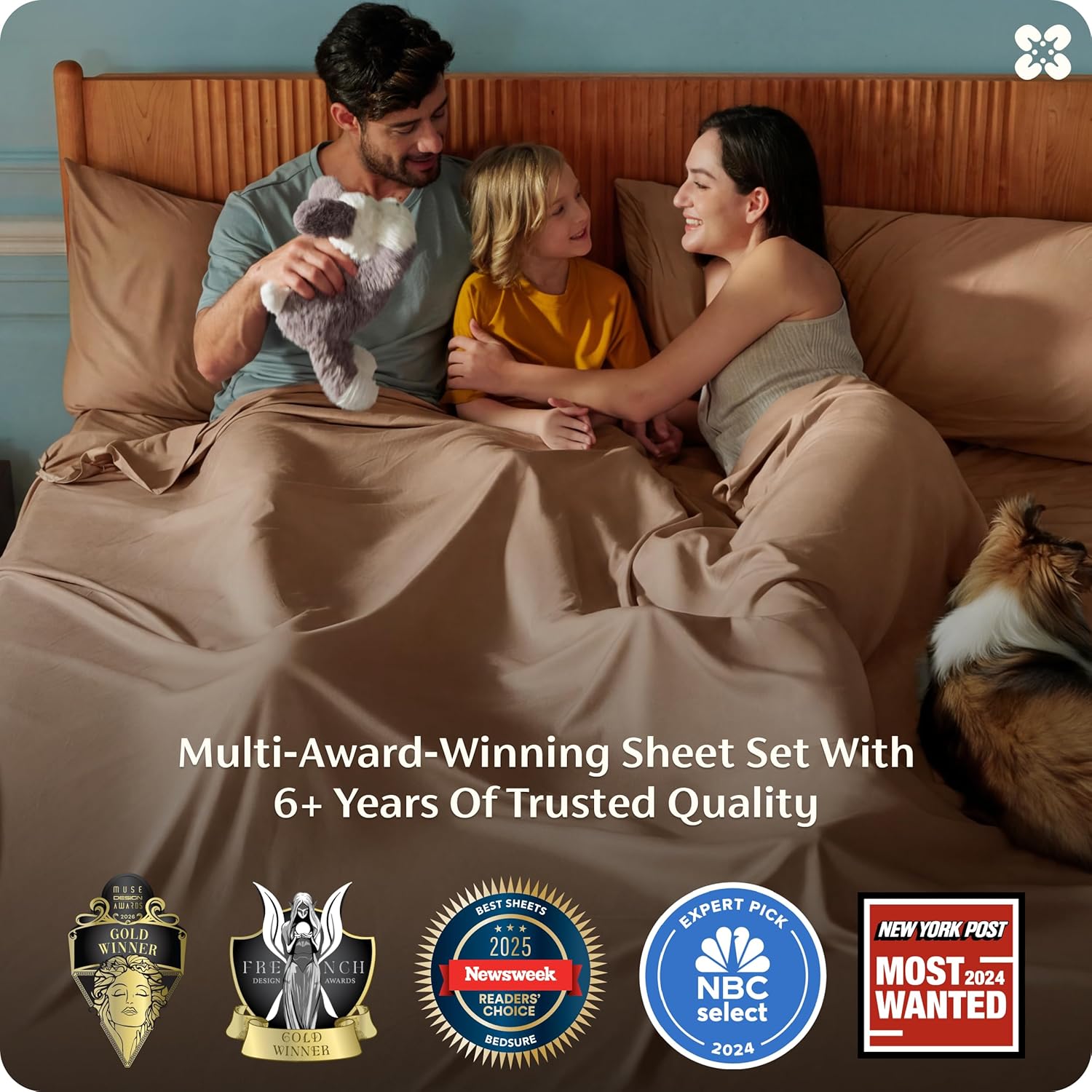 Bedsure Queen Sheet Set - Cooling Bamboo Sheets | Breathable & Soft, Deep Pocket Up to 16 Inches, Khaki