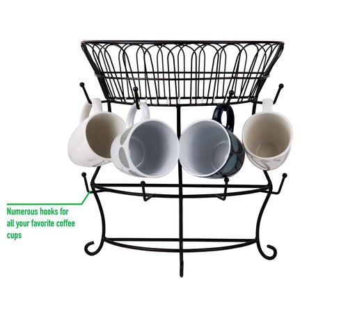 Mind Reader Single Serve Coffee Pod Organizer & Mug Tree, 22 pod and 8 Mug Capacity, Metal, 9"L x 9"W x 17.75"H, Black