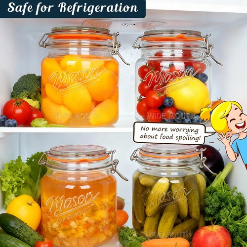 [NEW] 2 Pack Half Gallon Mason Jar with Hinged Lid, Wide Mouth Glass Flour Container for Food Storage, Cookie, Coffee, Pickle - 64 Oz Glass Jar with Glass Lid - Vintage Mason Jars w 2 Scale Marks