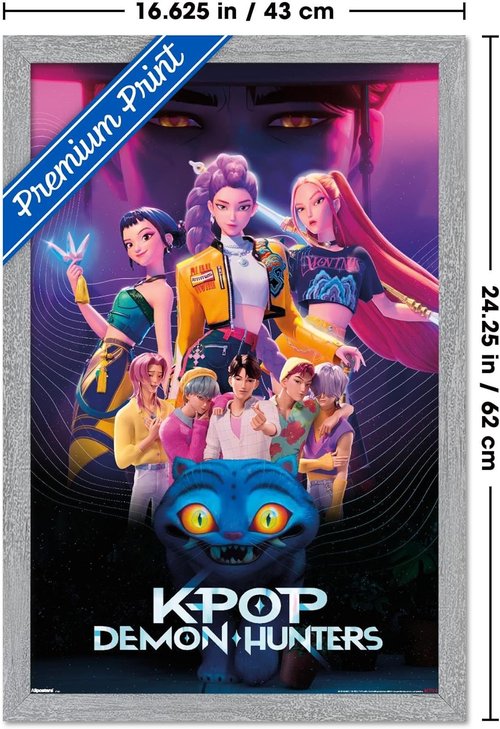 Netflix KPop Demon Hunters Wall Poster - Framed 22.4L x 14.7W, Stylish Gray Design
