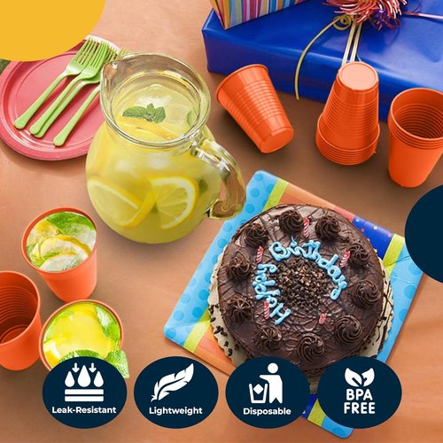 Exquisite Party Solids 12 Oz Orange Plastic Cups - 50 Pack Disposable Drinkware for Events & Everyday Use