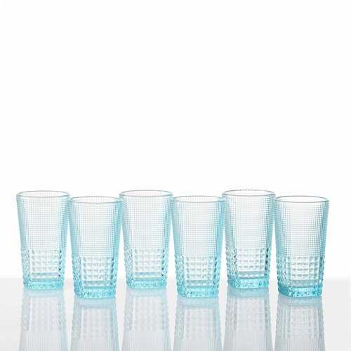 Fortessa Malcolm Iced Beverage Cocktail Glass 6 Pack, 15-Ounce, Pool Blue