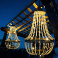 Skiennix Hanging Solar Lantern - 28” Modern Clear Crystal Acrylic Chandelier with 30 Warm White Lights for Garden & Patio Decor