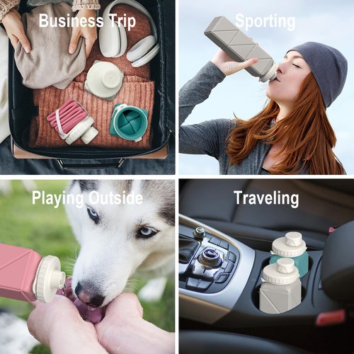 BEAUTAIL Collapsible Water Bottles 20.6oz, Silicone Foldable Portable Travel Water Bottle, BPA-Free, Leakproof Reusable for Traveling Camping Hiking Sports Outdoor, 3 Pack (Blue+Pink+Starlight)