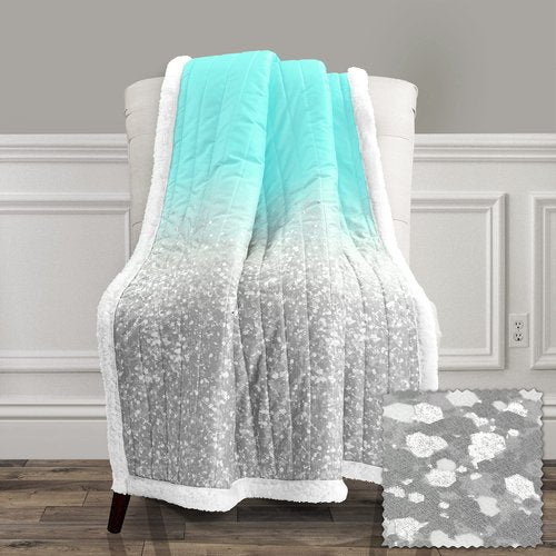 Lush Decor Glitter Ombre Metallic Print Sherpa Throw Blanket, 60" x 50", Aqua & Gray