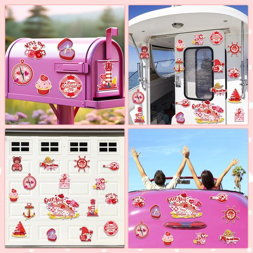 16Pcs Valentines Day Cruise Door Magnets Decorations Reflective Valentine's Day Cruise Ship Door Decor Magnetic Stickers for Carnival Cruise Refrigerator Cars Fridge Holiday Party