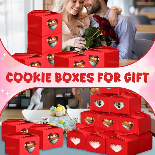 Fullhawl 15 Pcs Valentine's Day Heart Cupcake Boxes with Window Red Valentines Cupcake Treat Boxes Candy Cookie Box Gift with Stickers for Candy Cookie Dessert Homemade Bakery Party