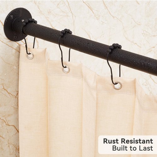 Mirooyu L Shaped Shower Curtain Rod, [24"-47.6"] x [24"-47.6"] Dual-Slide Corner 90 Degree Shower Rod for Bathroom, Bathtub & Outdoor with 12 Hooks & Ceiling Support - Matte Black