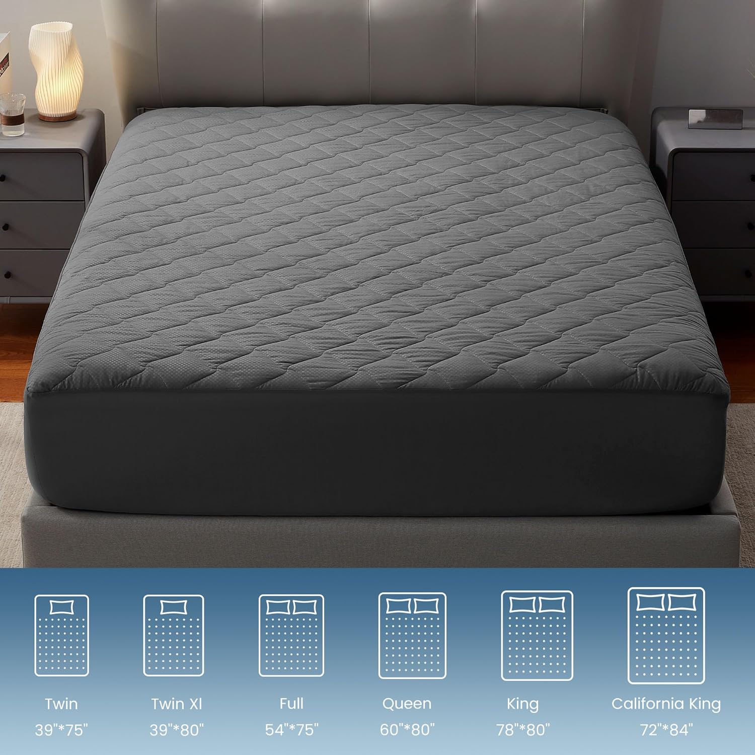 Sleep Zone Waterproof Mattress Protector Pad - Breathable Twin Size Topper with Deep Pockets | Hotel Quality, Machine Washable, Grey
