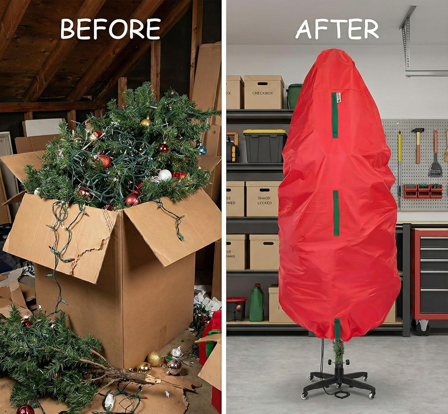 Upright Christmas Tree Storage Bag - Durable Dustproof Cover for 5 Ft Artificial Trees | Easy to Use, Red