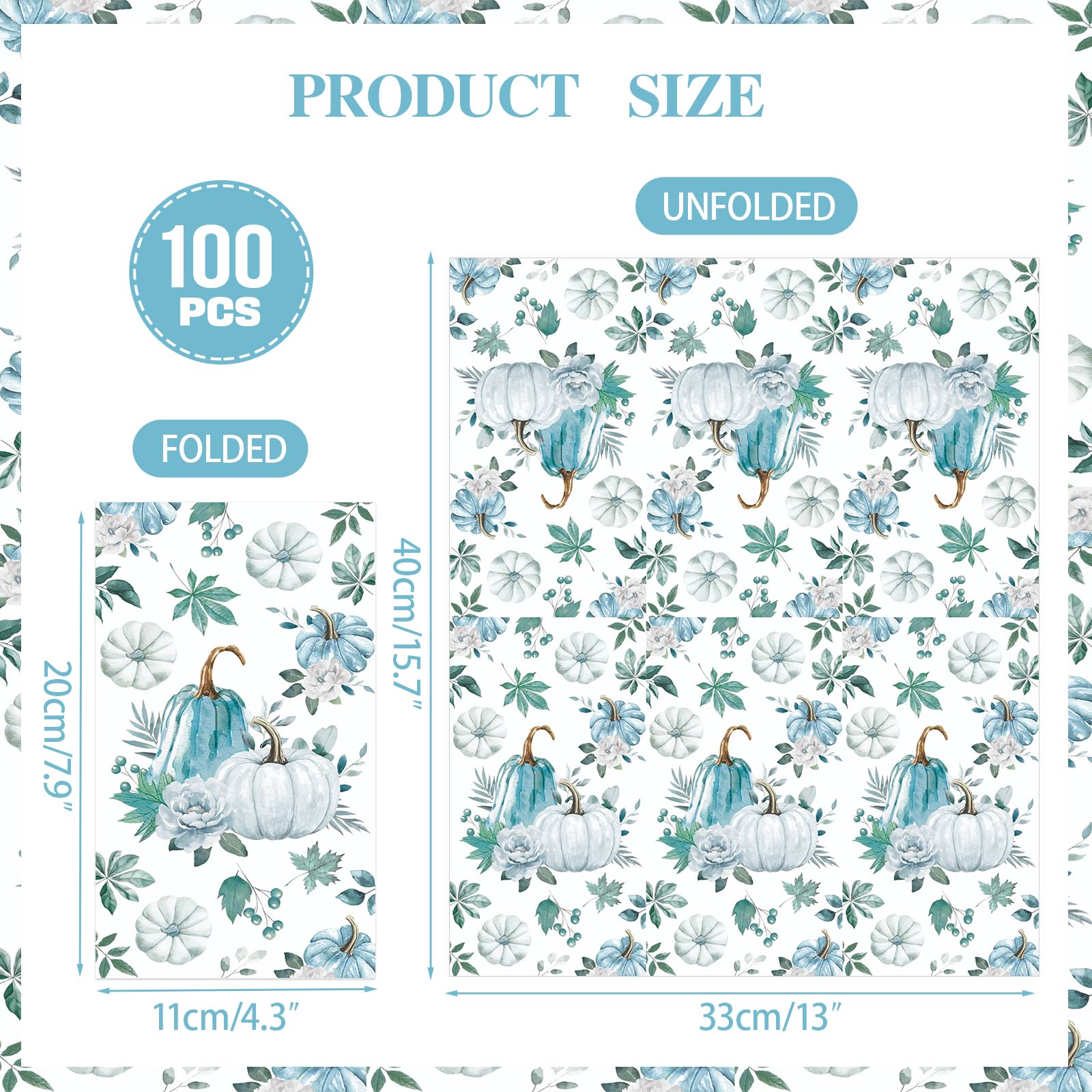 SMUAENSS 100 PCS Thanksgiving Napkin Disposable, Fall Paper Floral Guest Napkins, 3 Ply Boho Napkins Lunch Dinner kitchen Hand Napkin for Autumn Harvest Wedding Birthday Supplies