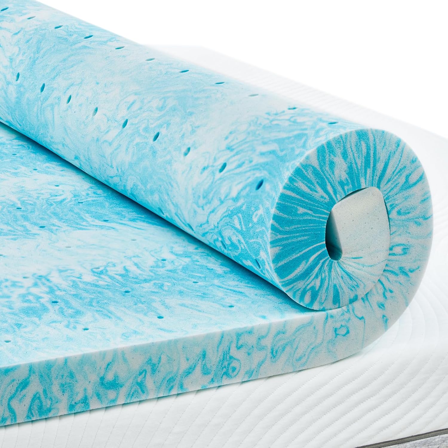 Perlecare 3-Inch Queen Memory Foam Mattress Topper - Cooling Gel Infused for Pressure Relief | CertiPUR-US® Certified, Blue