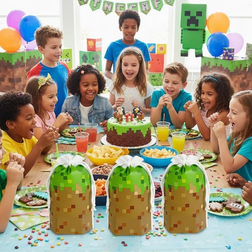 30PCS 7 x 10Inch Pixel Miner Favor Bags Pixel Themed Treat Goodie Bags for Birthday Party Supplies Video Game Party Candy Bag for Kids