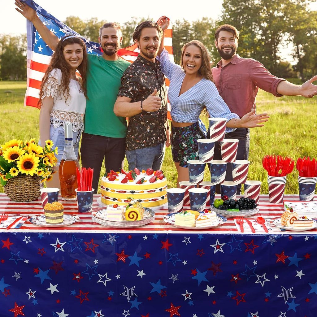 Patriotic Tablecloths by [Brand Name] - 3 Pcs Red, White & Blue Disposable Covers | 54x108 Inch for 4th of July Celebrations