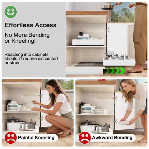 QUYUWU 2 Pack Pull out Cabinet Organizer,Extendable (12"-20") Heavy-Duty Pull-Out Drawers – Secured with Nano Adhesive Tape, Ideal for Cookware Storage, for Kitchen Base Cabinets (21" Dx12-20" W)