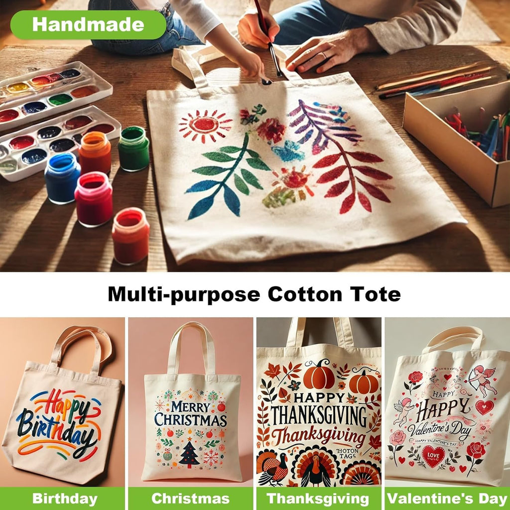 Skiennix Canvas Tote Bag - 4 Pack Reusable Cotton Grocery Bags with Handles for Crafts & Gifts