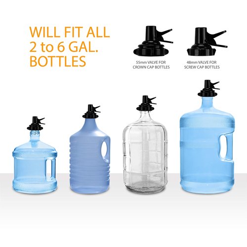 Brio Metal Plated 3-5 Gallon Water Jug Stand and 2 Dispenser Valves, Rust-Resistant Non Slip Water Stand with BPA Free Fast Flow Water Spout Fits Both 48mm and 55mm Bottles 2 CAPS Included (Black)