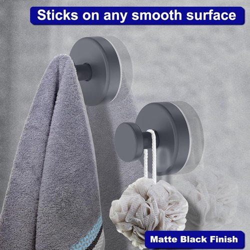 Bntuk Suction Cup Hooks - Removable Towel & Bath Robe Holders for Shower | 4 Pack, Grey