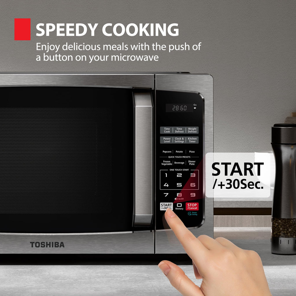 TOSHIBA ML-EM09PA(SS) Small Microwave Oven with 6 Auto Menus, Mute Function, LED Lighting, Countertop Microwave Perfect for Apartments, 0.9 Cu Ft, 10.6 Inch Removable Turntable, 900W, Stainless Steel