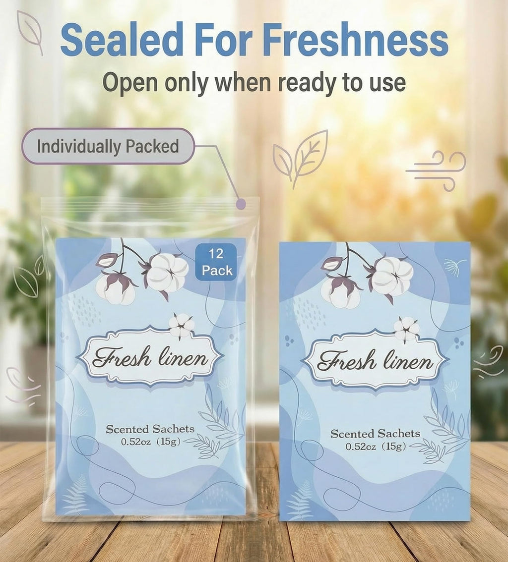Wifadtoop 12 Packs Fresh Linen Hanging Scented Sachets for Drawers and Closets with Retractable Hook| Long-Lasting Closet Air Freshener & Closet Deodorizer | Closet Scent Freshener (Fresh Linen)