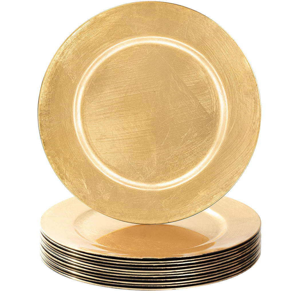 MAONAME Foil Gold Charger Plates Set of 12, 13" Plate Chargers for Dinner Plate, Plastic Round Chargers for Table Setting, Wedding Bulk